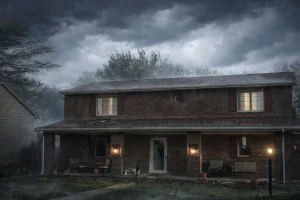 storm damaged roof on a residential home